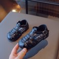 thumbnail image 5 of Odeerbi Toddler Kids Girls Princess Sandals Soft Sole Beach Prewalker Shoes Baby Cute Weave Hollow Out Shoes Non Slip Roman Sandals Black, 5 of 9
