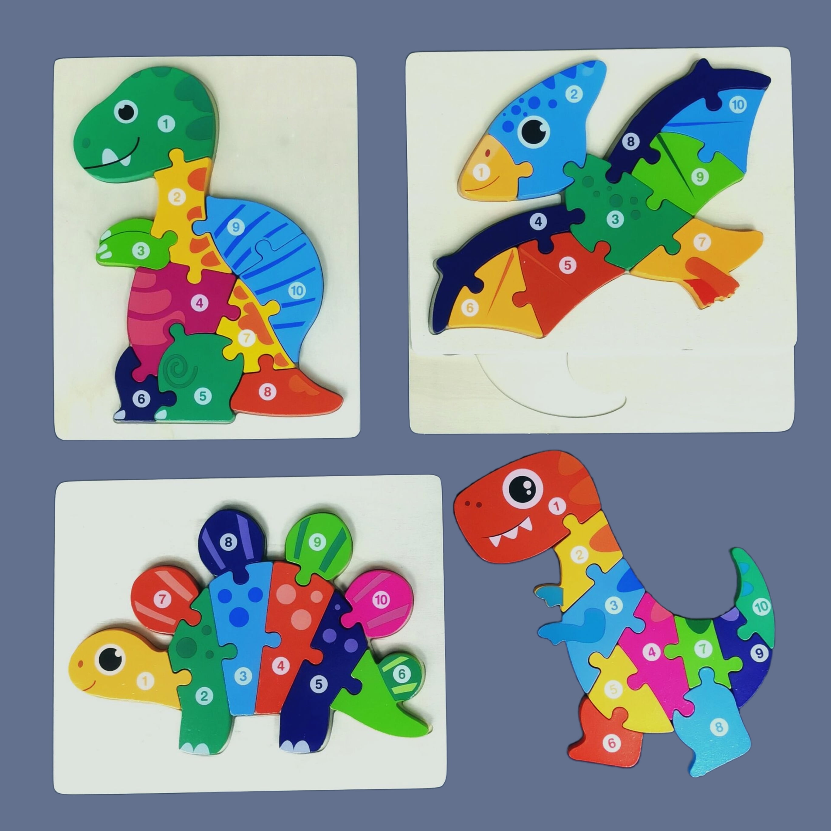 BEACENOV Toddler Puzzles,Set of 4,Large Wooden Dinosaurs Jigsaw Puzzle Toys for 2 3 4 5 Year Old Baby Boys Girls Gift,Montessori Preschool Learning Educational Toy [ Color & Shape Cognitive Skill ]