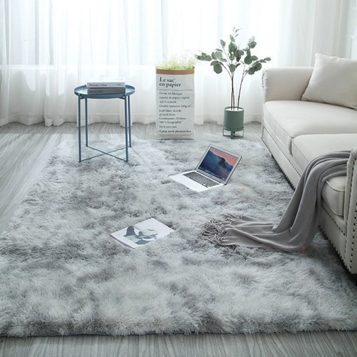 Round Fluffy Rug Anti-Skid Shaggy Dining Room Bedroom Carpet Floor Comfortable 