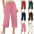 thumbnail image 6 of Lovskoo Capri Pants for Women Cotton and Linen Trendy Casual Solid Color Elastic Loose Lounge Pants Straight Wide Leg Trousers with Pocket Pink, 6 of 6