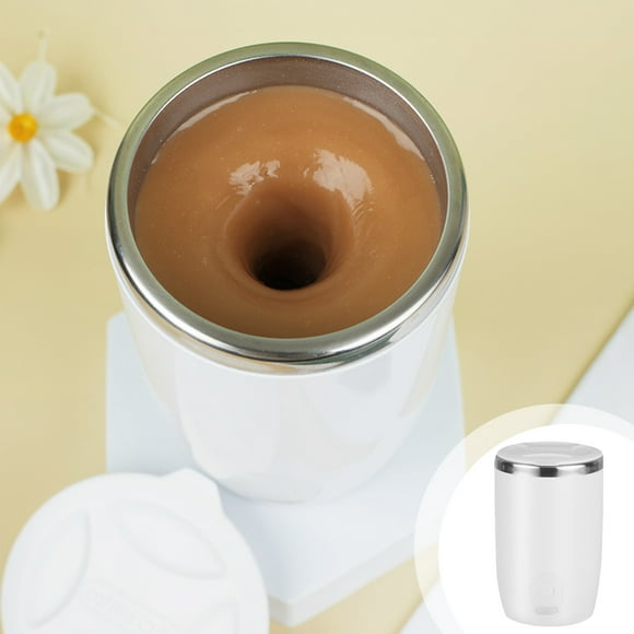 Fiudx Taza Mezcladora de Café Automática, Rotación Magnética, Funcionamiento Sin Cuchara, Licuadora para Batidos de Proteínas, Ideal para El Gimnasio, Oficina En Casa, Regalo Original, 400 Ml, Beige,