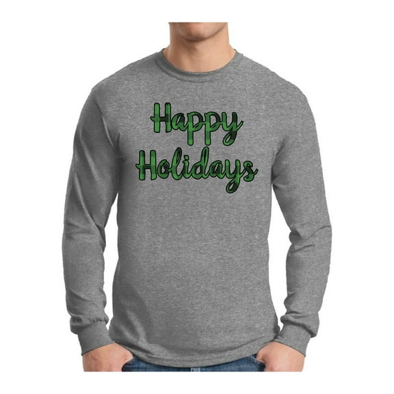 Awkward Styles Xmas Plaid Happy Holidays Christmas Sweater Long Sleeve T-shirt For Men