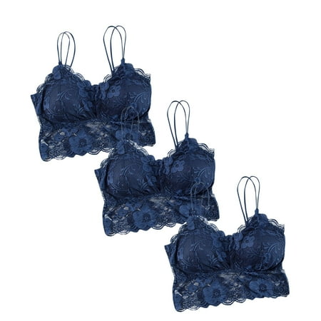 

UoCefik Wireless Comfort Bralettes for Women Padded Lace Floral Cami Bras 3 pack Blue L