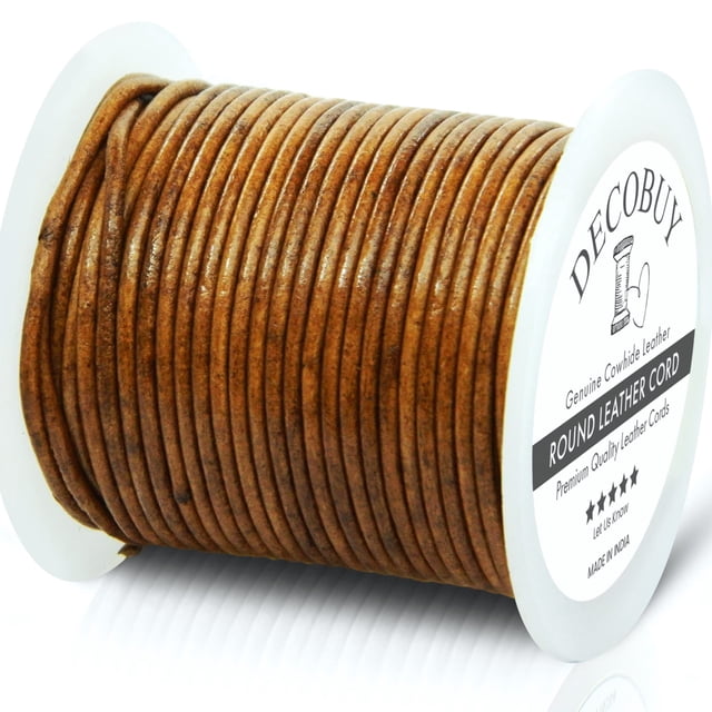Cordón de cuero redondo de 2 mm, cuerda de 27 yardas para hacer joyas, pulseras, collares, envolturas para trenzado Kumihimo, manualidades, pasatiempos y proyectos de bricolaje, marrón tostado envejec