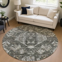 Addison Rugs Chantille Indoor/Outdoor Traditional Pewter Machine Washable Round Rug, 8' x 8'