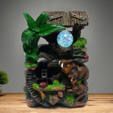 SHZICMY Indoor Tabletop Water Fountain Resin Rockery Fengshui Waterfall with LED Light
