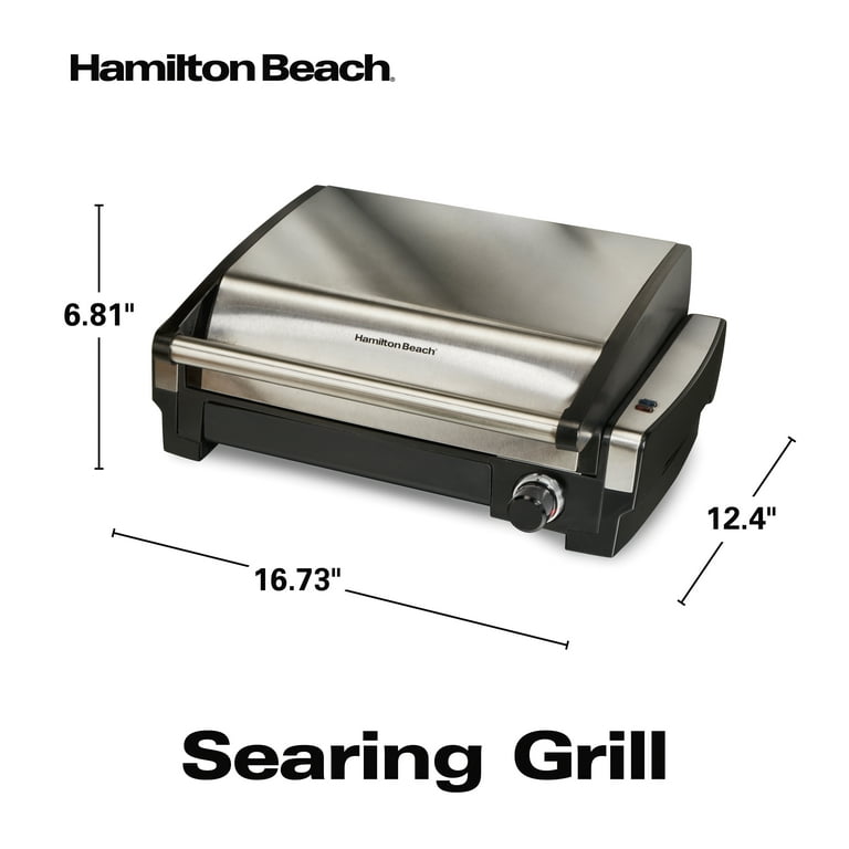 Hamilton Beach Electric Indoor Searing Grill, Removable Easy to Clean  Nonstick Cooking Plate, 6-Serving, Extra-Large Drip Tray, Stainless Steel,  25360
