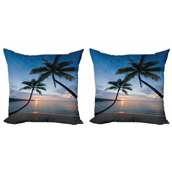Ambesonne Tropical Throw Pillow Cover 2 Pack, Sunset Beach Thailand, 24", Blue Black Pale Pink