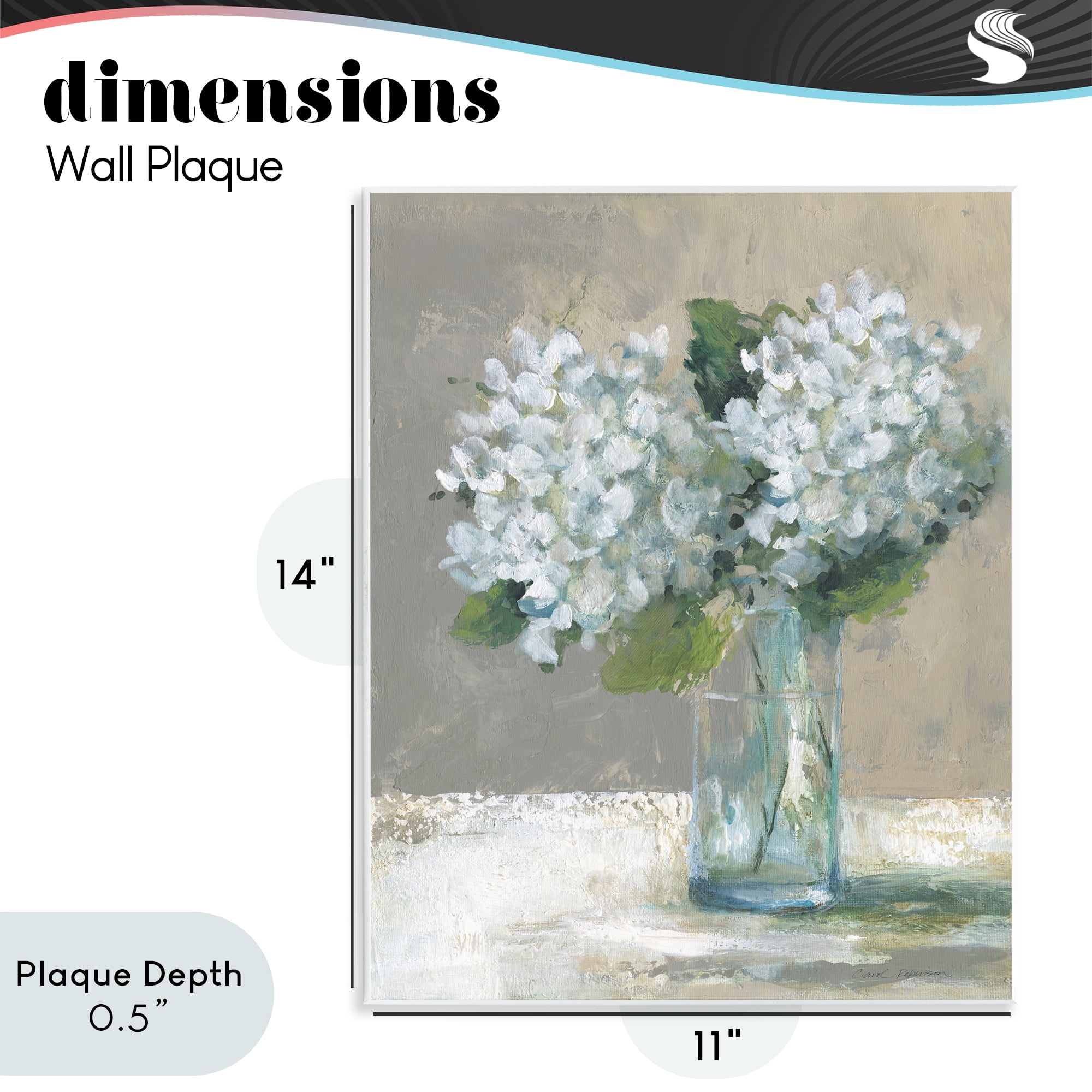 Stupell Industries White Hydrangeas Glass Vase Wall Plaque Art, design by Carol Robinson