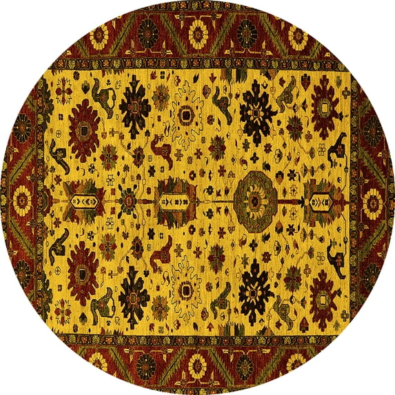 Ahgly Company Indoor Round Oriental Yellow Traditional Area Rugs, 7' Round