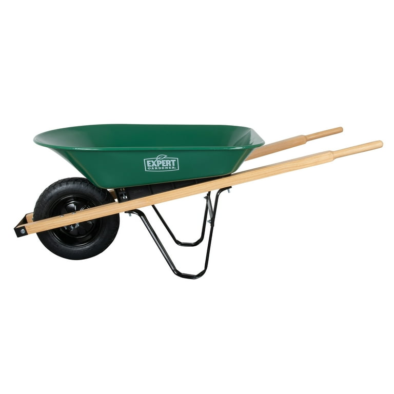 Expert gardener deals steel wheelbarrow