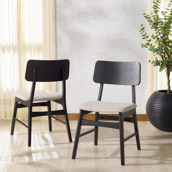Safavieh Couture Madina Mid-Century Linen Dining Side Chairs, Black/Light Gray (Set of 2)