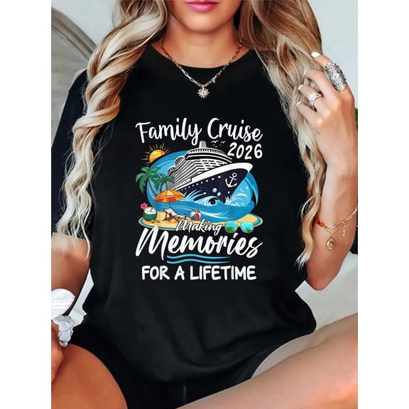 Family Cruise 2026 Family Matching Cruise Vacation Party T-Shirt Women's Men's Graphic Tee Casual Tops