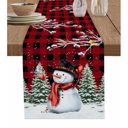 Table Runners 70 Inches Long Dress Scarves Red Plaid Snowman Christmas Farmhouse Coffee/Dining/Kitchen Table Decor Holiday Table Runner Xmas Tree Snowflake Birds Branches 13x70 Inch