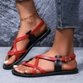 thumbnail image 4 of Sandals for Women Flat Heel Open Toe Casual Versatile Solid Color Ankle Strap Women Footwear Women's Fashionable Casual Versatile Summer Fashion Beach Shoes Red 5.5, 4 of 8