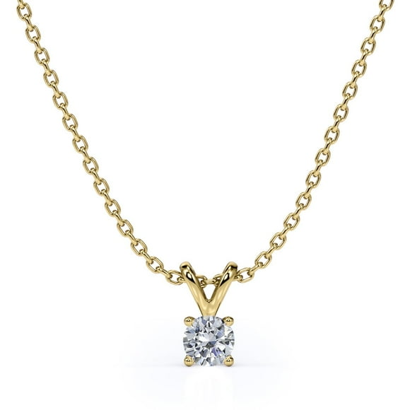 Collar con Colgante de Diamante Redondo Solitario JeenMata 0,33 Quilates Bañado en Oro Amarillo de 18 K sobre Plata
