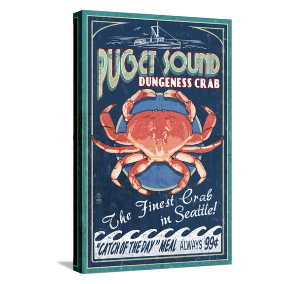 Art.com Puget Sound - Dungeness Crab Stretched Canvas Print Wall Art by Lantern Press, 12" x 18"