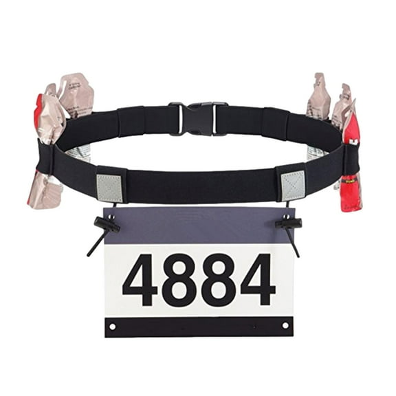 Race Number Belt, Resilient Reflective Triathlon Race Belts for Running, Adjustable Wear Resistant Race Bib Holder with 6 Energy Gel Hoops for Marathon Cycling