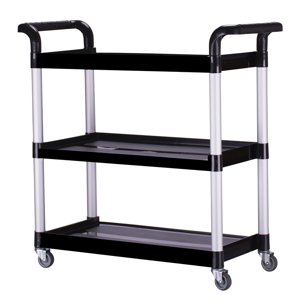 Kepooman 3-Shelf Heavy Duty Rolling Utility Push Cart, Kitchen Rolling Cart for Restaurant/Cleaning, Black Kepooman 3-Shelf Heavy Duty Rolling Utility Push Cart, Kitchen Rolling Cart for Restaurant/Cleaning, Black
