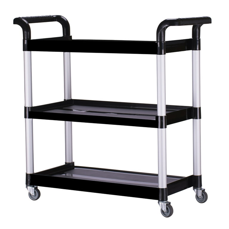 3-Tier Utility Cart, Heavy Duty Commercial Service Tool Cart w/Lockable Wheels, Black