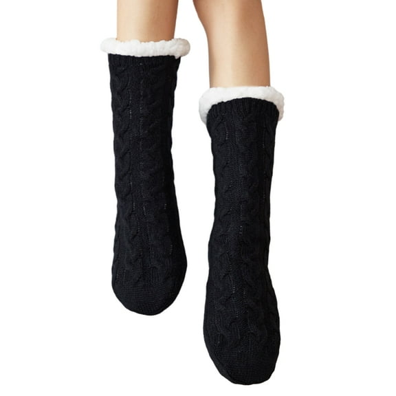 vnanda Warm Mid Tube Socks 1 Pair Women Winter Socks Thick Soft Plush Mid-tube Elastic Anti-slip Thermal Knitted Socks Anti-slip Velvet Socks