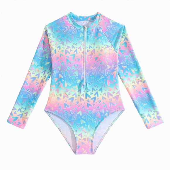 gdxvjhbj Long Sleeve Bathing Suits for Girls Girls Long-Sleeved One-Piece Swimsuit Summer Swimwear with Zipper Swimming Suits UPF 50+ Sun Protection Size 11-12 (Blue,11-12 Years)