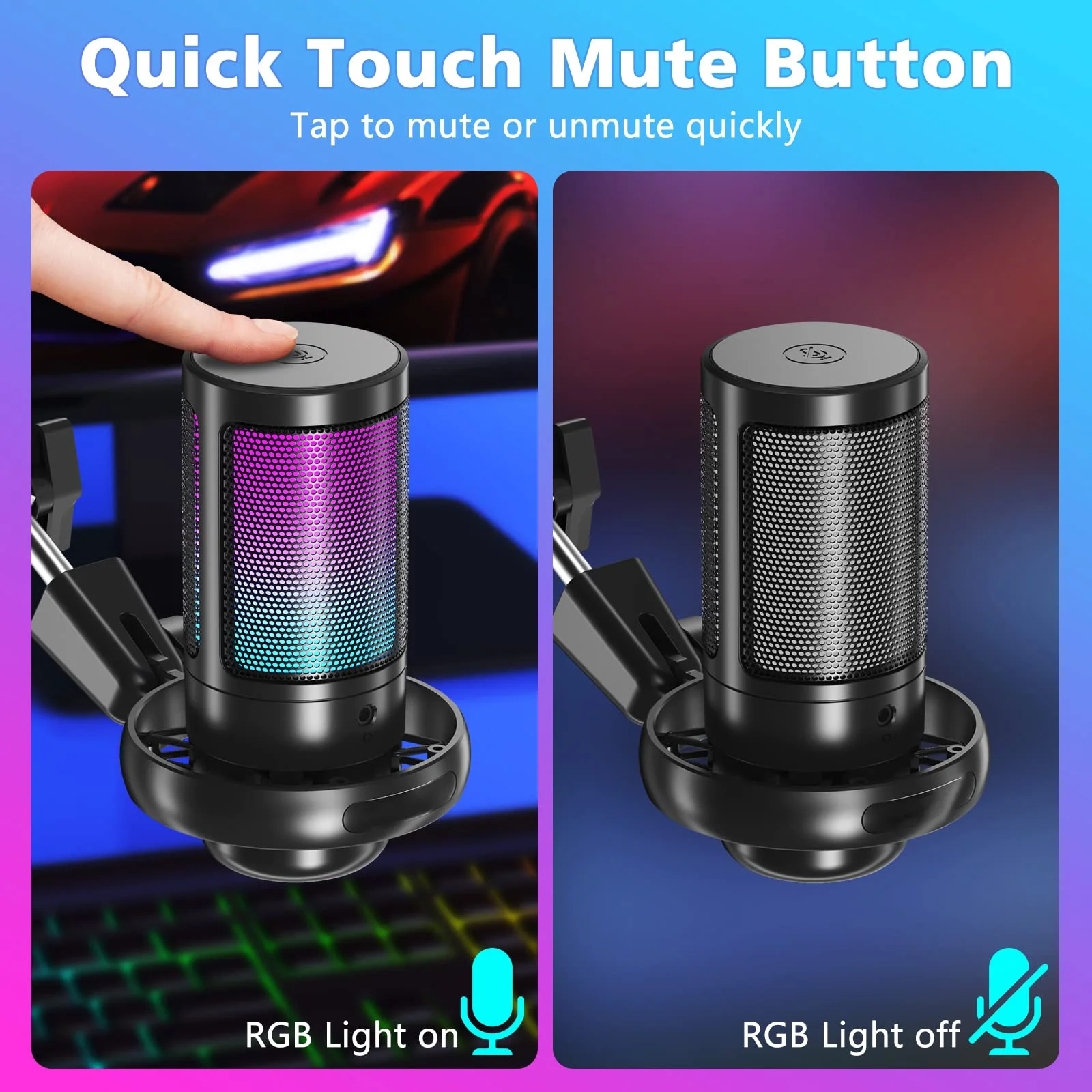 Gaming USB Microphone,Noise Cancellation Condenser mic with Touch Mute,Gain,Monitoring,Boom Arm for Streaming,Podcast,Twitch,YouTube,Discord,iPhone,iPad,PC,Computer,PS4,PS5,Mac,GamerWave