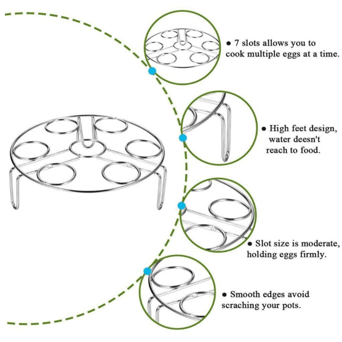 6Pcs/Set Pressure Cooker Accessories Stainless Steel Basket with Egg Steamer Rack, Divider for Kitchen Cooking