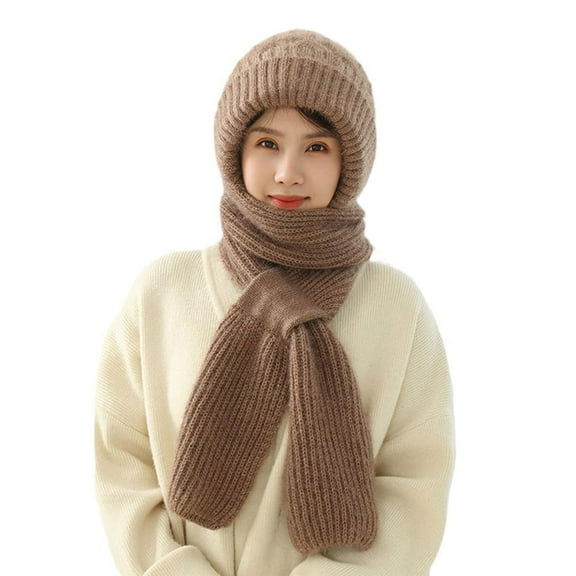 Lttoisl® Integrated Ear Protection Windproof Cap Scarf Chunky Knitting CREAMγβ I2S4