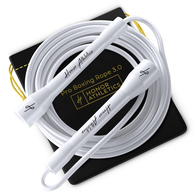 Honor Athletics | Pro Boxing Rope 3.0 | 5.3mm Jump Rope Indoor/Outdoor Adjustable For Boxing | Ultra-Durable, Non-Kinking TPU-PVC blend (White Handles / White Rope)