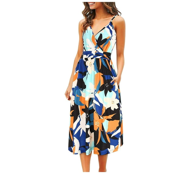 IROINNID V-Neck A-Line Dress For Women Gorgeous Sleeveless Hollow Out Printed Print Mid Dresses Comfort Waist Dress