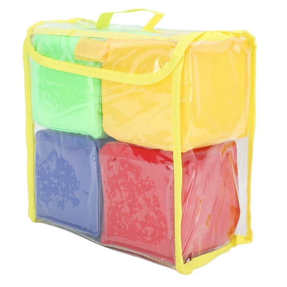 Large Foam Dice with Pockets Set, 4pcs Playing Game Soft Dice 4 Colors Foam Board Game Dices with Storage Bag Learn Pocket Cubes for Teaching