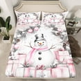 thumbnail image 2 of Manfei Cartoon Pink Snowman Twin Sheet Sets for Child, Santa Claus Gift Twin Fitted Sheet, Christmas Plant Print Flat Sheet, Microfiber Bedroom Decor, 3 Pieces, 2 of 7