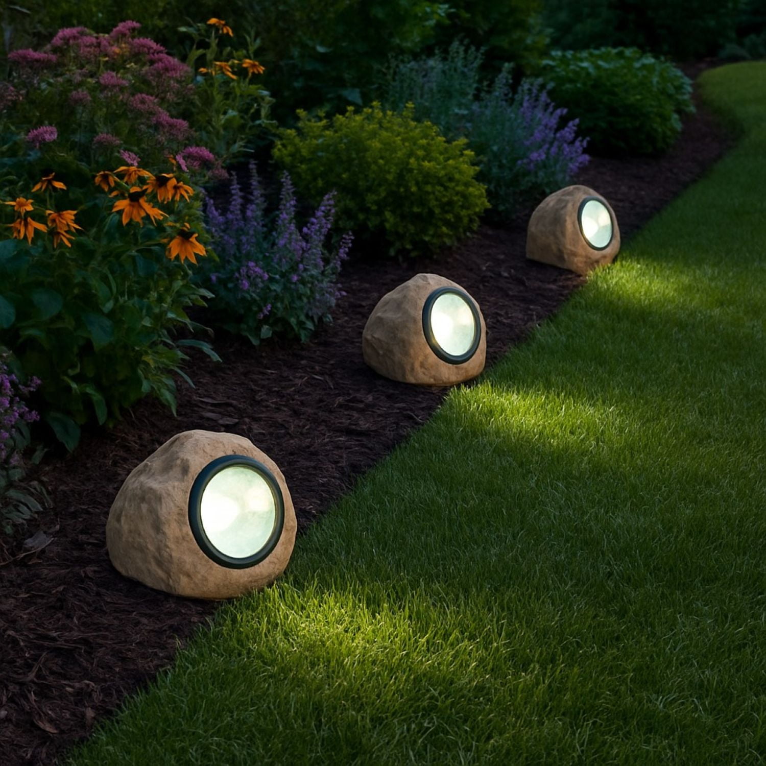 Deck Impressions Solar Sandstone White Rock Spot Light, 3-Pack
