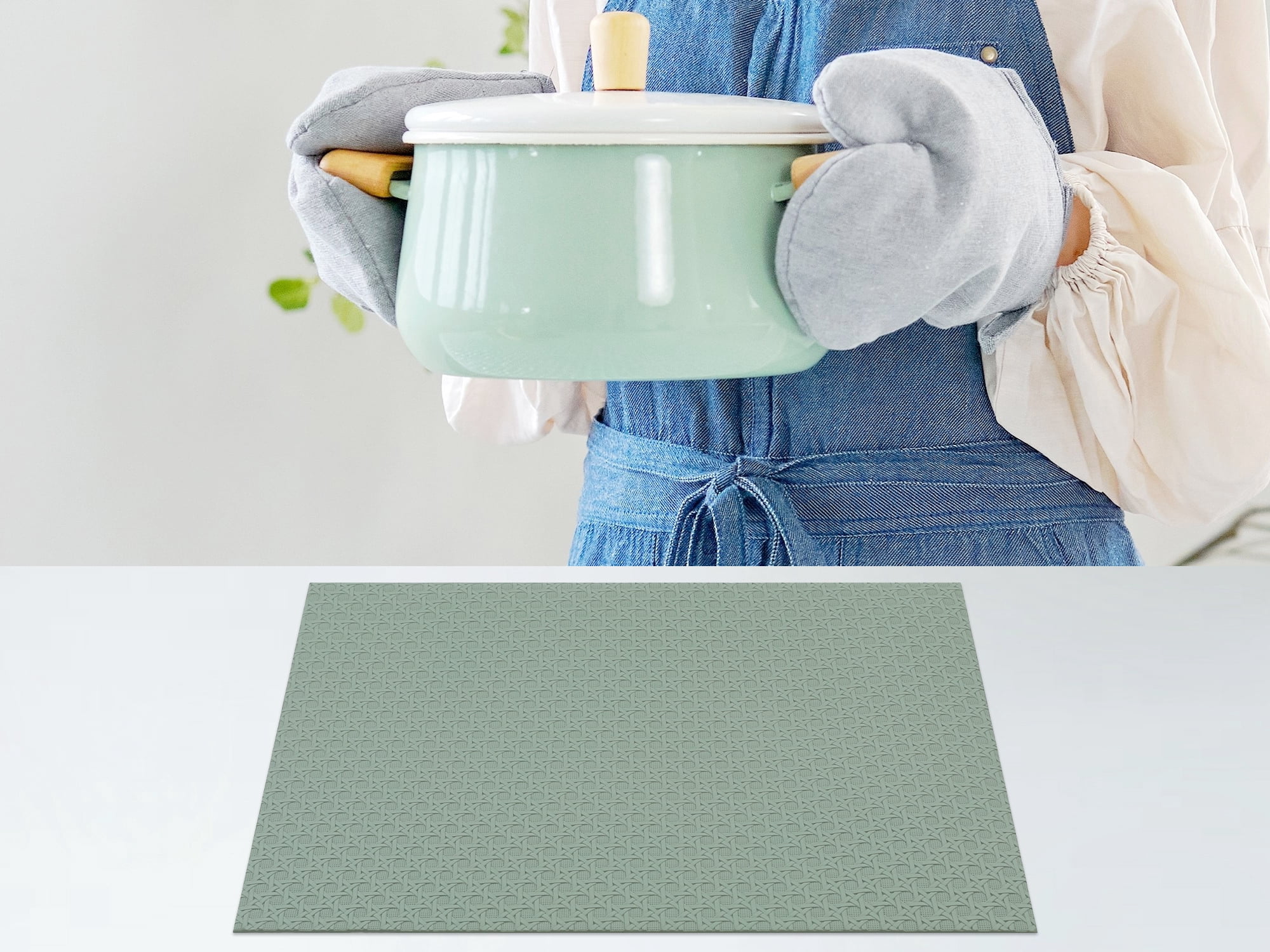 Unique Bargains Set of 6 Woven Placemats for Dining Green 17*12in