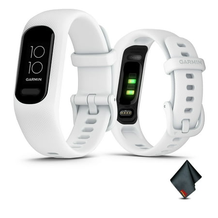 Garmin vívosmart 5, Fitness Tracker, Long-Lasting Battery, Simple Design, White Bundle with Microfiber Cleaning Cloth