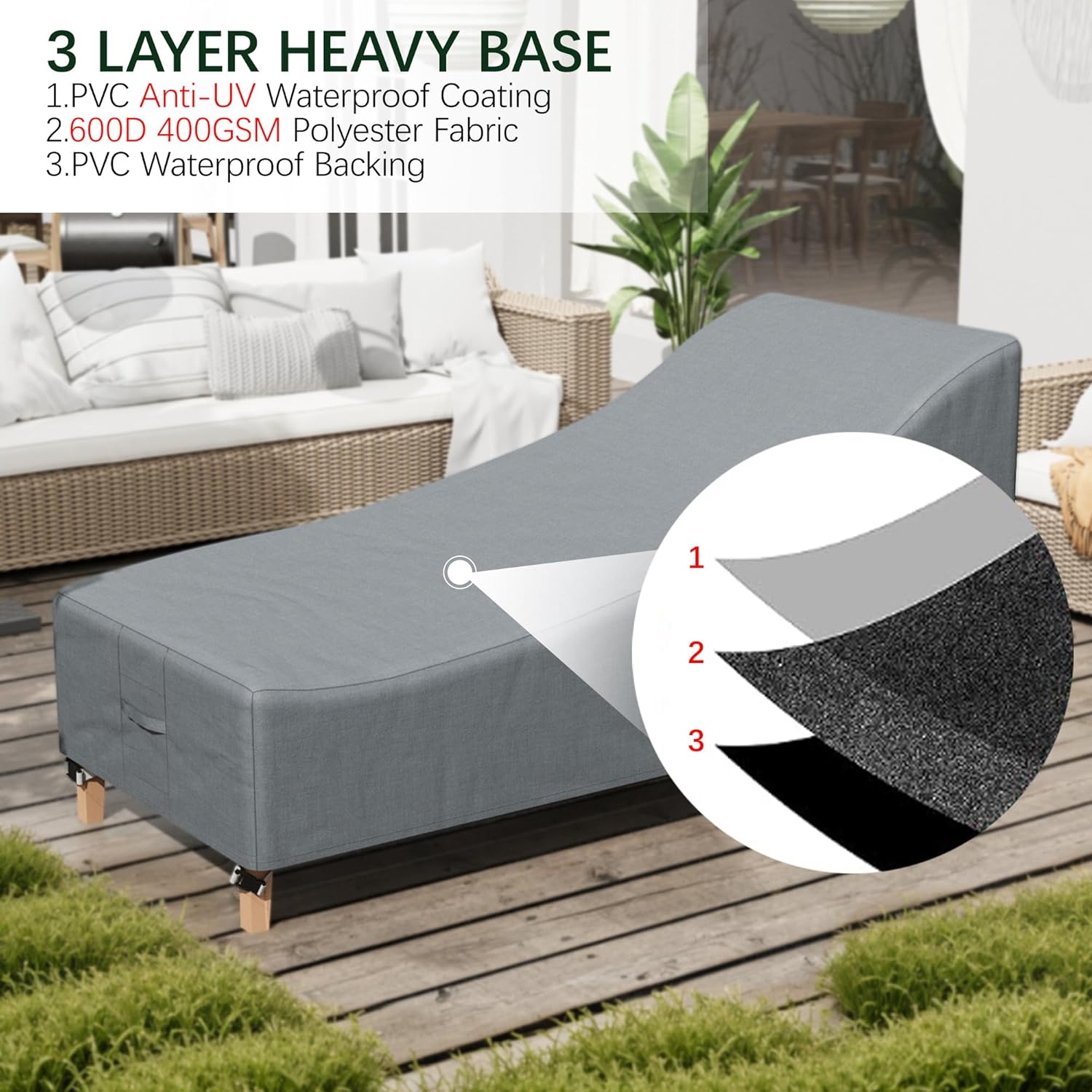 Howcool Heavy-Duty Waterproof Patio Lounge Chair Cover - 600D High-Density Outdoor Chaise Guard with UV Resistance
