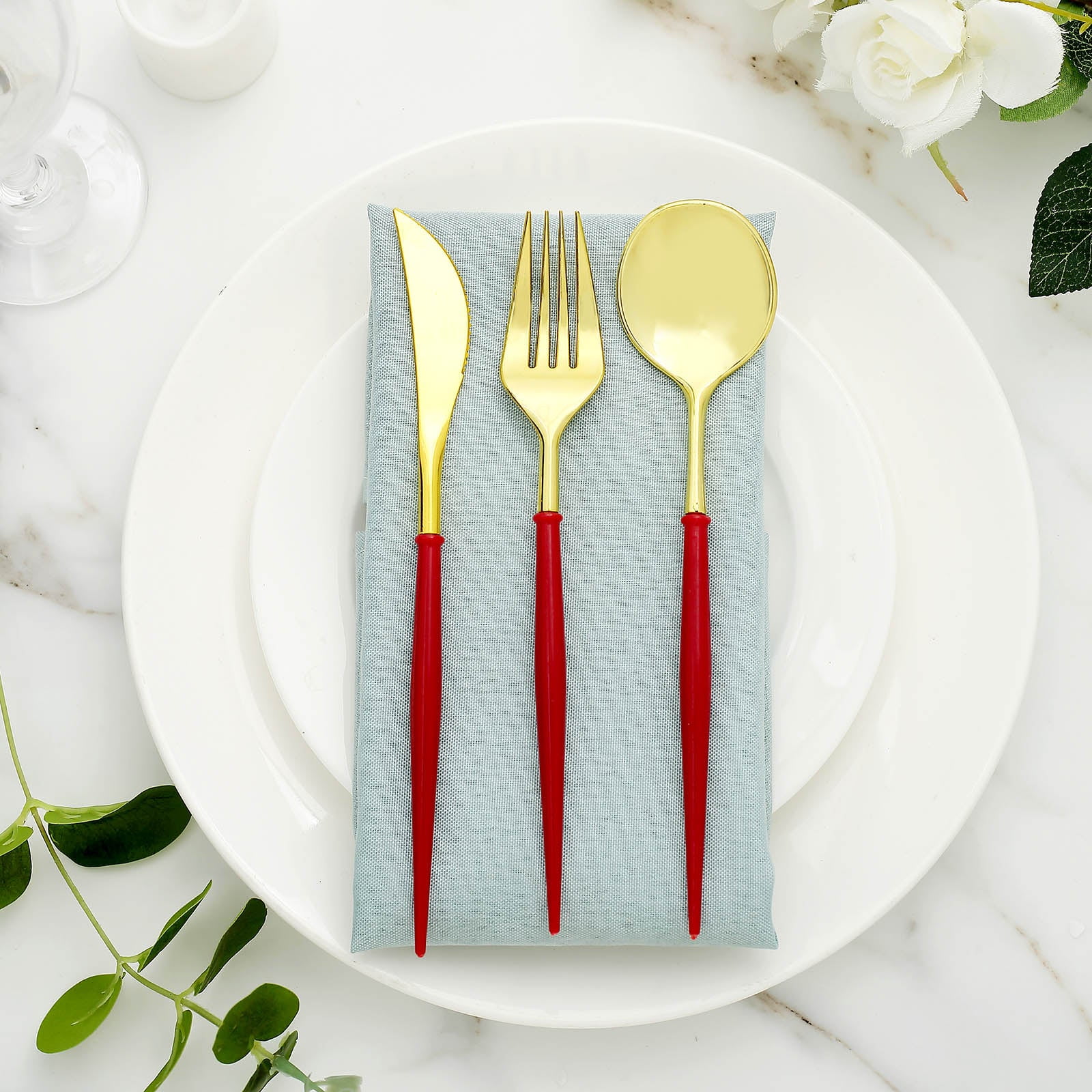 Efavormart 24 Pack 8" Gold Heavy Duty Plastic Cutlery Set Red