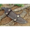 thumbnail image 5 of 9.5" Long hand forged Damascus steel full tang blade skinning Knife, 2 tone black Dollar wood with Damascus bolster, Cow Leather sheath, 5 of 6