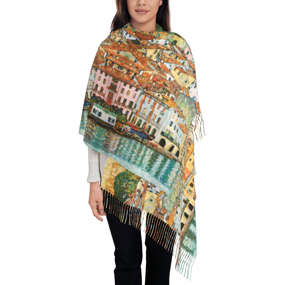 Stylish Gustav Klimt Malcesine On Lake Garda Tassel Scarf Women Winter ...