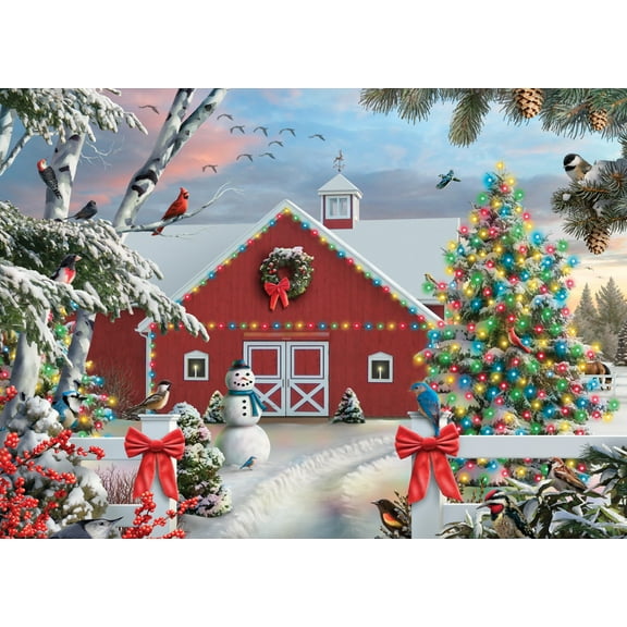 Vermont Christmas Company Box of Festive Farm Christmas Cards - 15 Cards & 16 Foil Lined Envelopes - Packed in Attractive Red Box - Cards measure 4 1/2" x 6 1/4" Folded