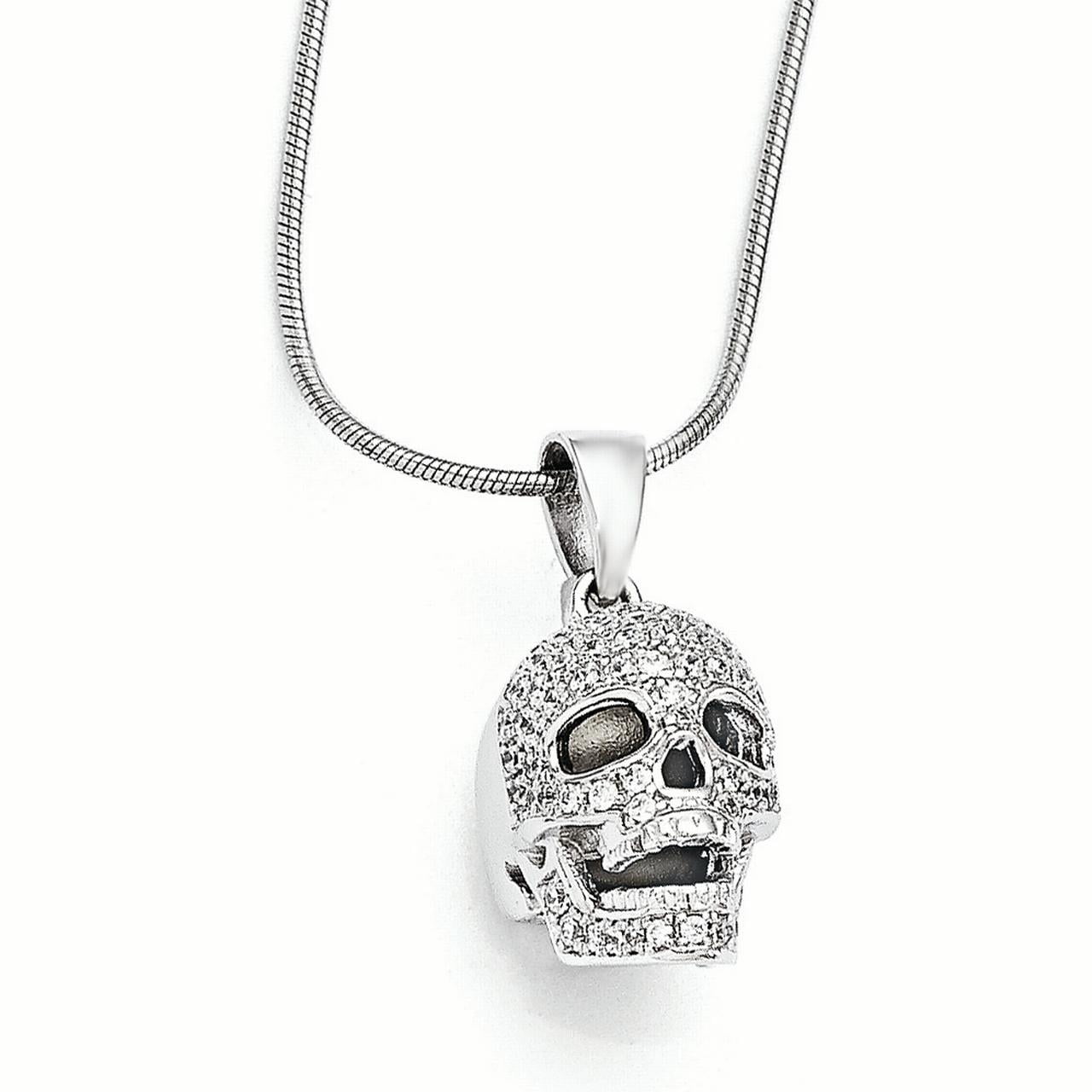 S M Diamonds - Sterling Silver & CZ Polished Skull Necklace - Walmart ...