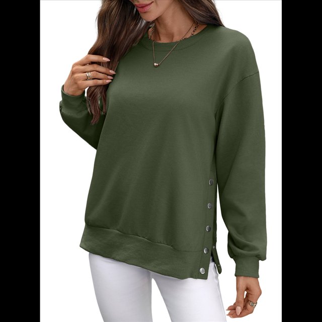 Sudadera Informal de Cuello Redondo para Mujer, Holgada, Suave y de Larga. Verde M