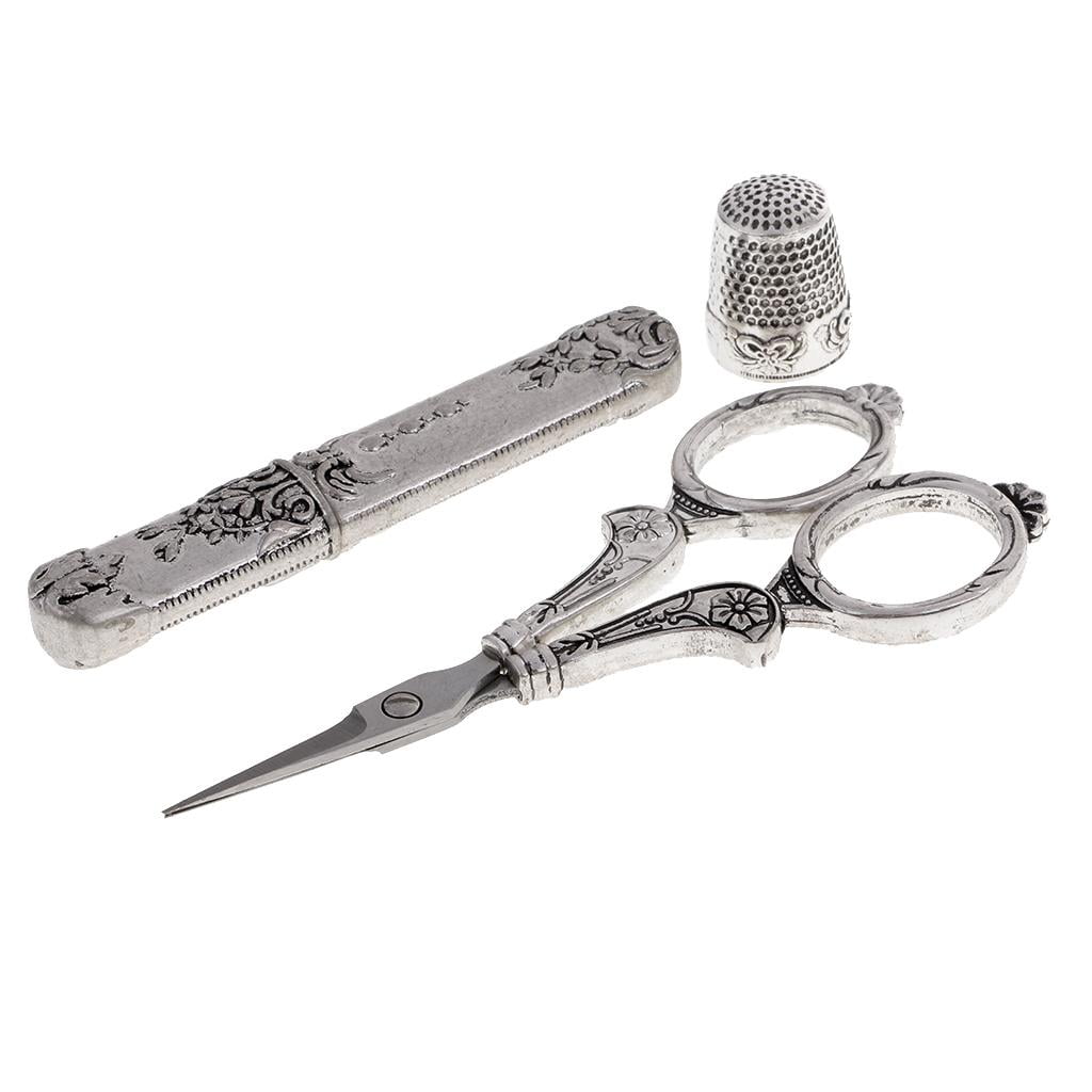 GUOOL 6 Pieces Antique Silver Stainless Steel Sewing Scissors Thimble Needlecase Sewing Tools Set for Embroidery Cross Stitch DIY Needleworking Patchwork