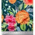 thumbnail image 1 of Soimoi Blue Cotton Voile Fabric Leaves,Peach & Pink Floral Printed Craft Fabric by The Yard 56 Inch Wide, 1 of 1