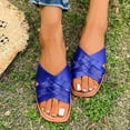 thumbnail image 2 of LOVZFMLL Sandals for Women Fashion Cross Straps Flat Slippers Slip On Square Open Toe Casual Outdoor Beach Vacation Walking Slides Blue 7, 2 of 8