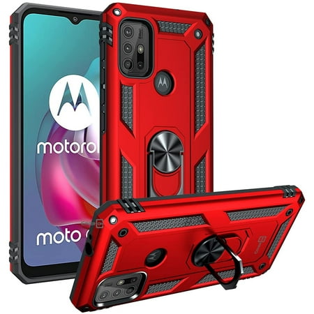 CoverON For Motorola Moto G30 Case / Moto G10 Ring Case, Kickstand Rugged Phone Cover Magnetic Car Mount Compatible - Red