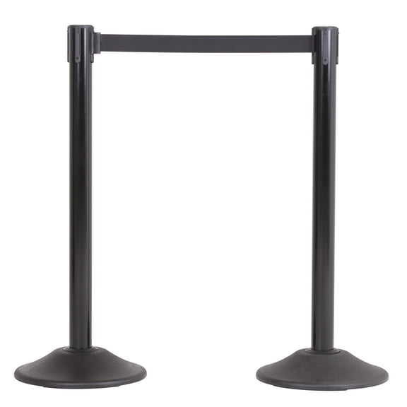 Black Premium Steel Stanchion - 13-Foot Retractable Black Belt - 2 Pack