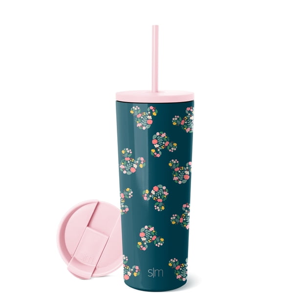 Simple Modern Disney Character - Botella de agua aislada con tapa de popote, de acero inoxidable, reutilizable, de boca ancha, vaso de viaje de 24 onzas, Mickey Mouse Floral Riptide Simple Modern NA