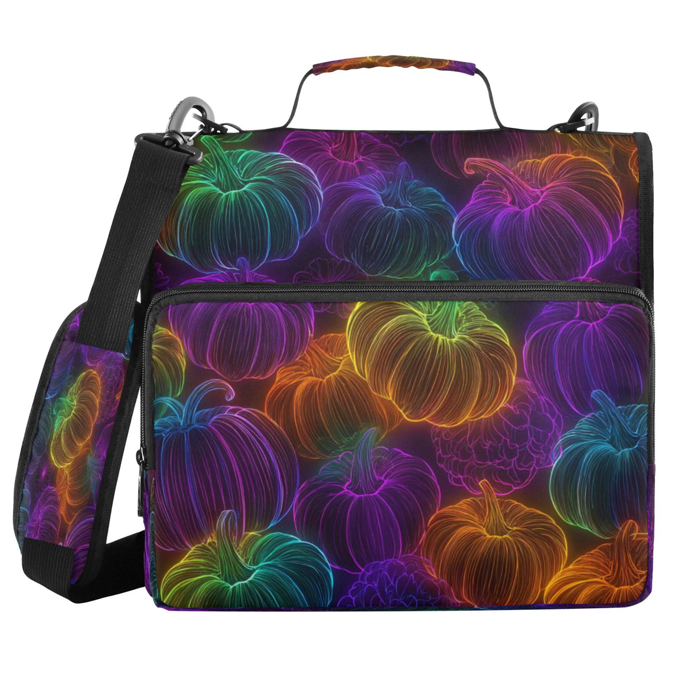 Zipper Binder 3 Rings Stationery Office Files Daily Organizer File Folder Storage Bag Neon-glowing Pumpkins Pattern
